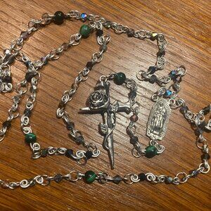 Handmade Rosary with Multi Color Diamond Shaped Glass Beads